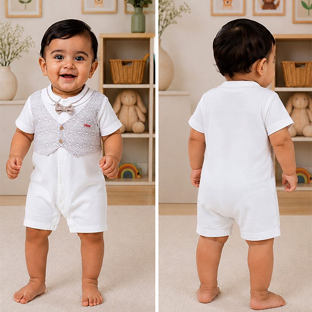 Cream & Beige Bow Waistcoat Romper for Tiny Toddlers
