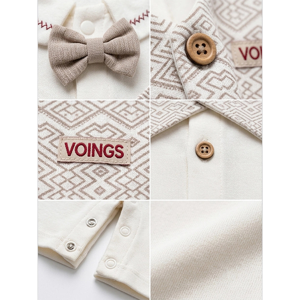 Cream & Beige Bow Waistcoat Romper for Tiny Toddlers