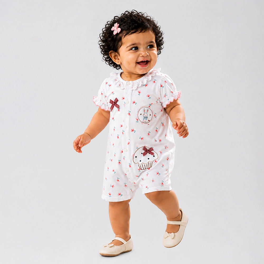 Floral Bunny Cupcake Romper for Tiny Toddlers