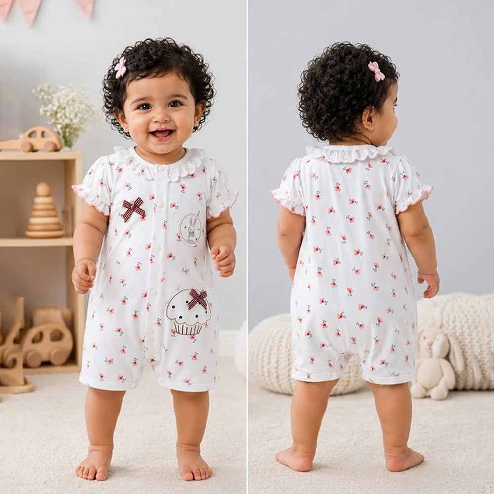 Floral Bunny Cupcake Romper for Tiny Toddlers