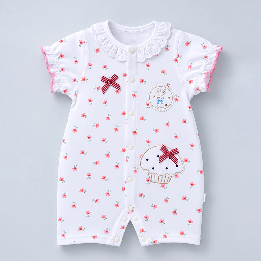 Floral Bunny Cupcake Romper for Tiny Toddlers