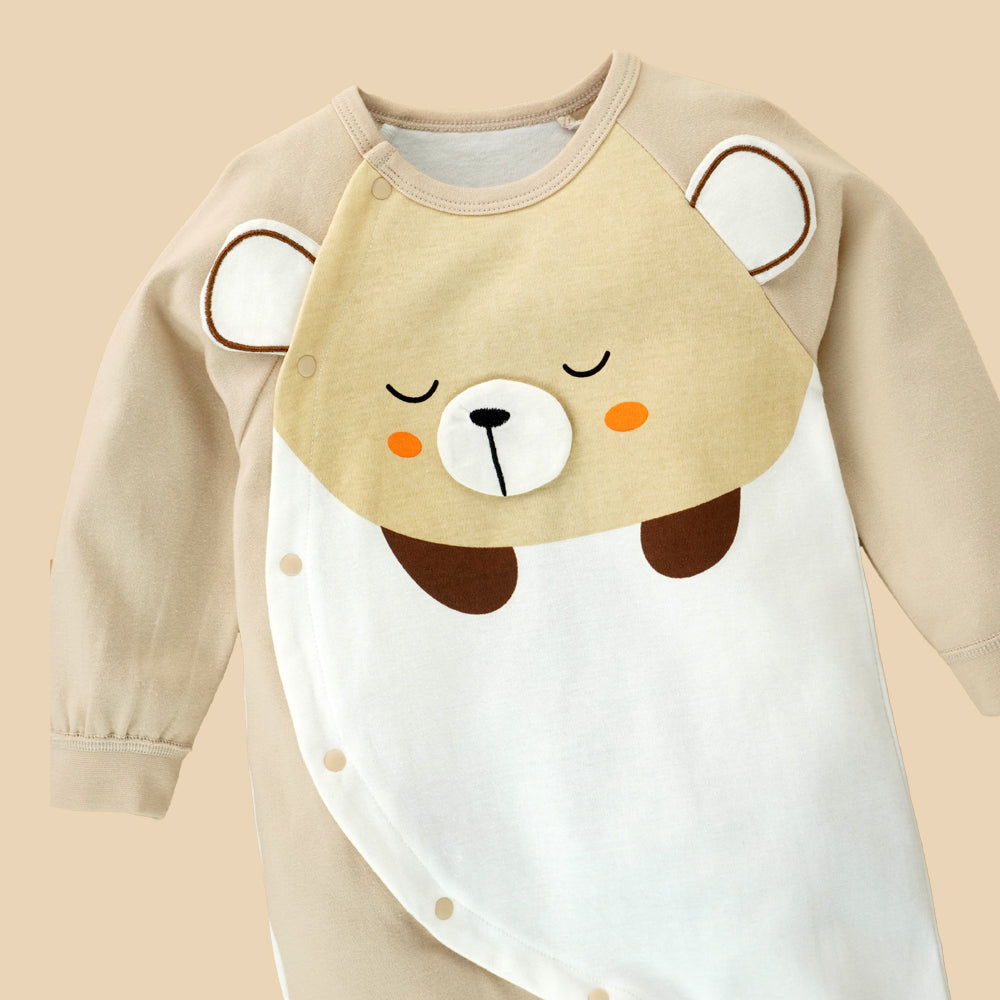 Cream 3D Eared Bear  full sleeves jumpsuit Romper for tiny toddlers