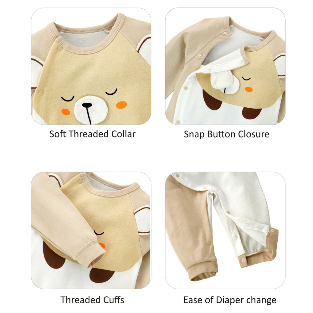 Cream 3D Eared Bear  full sleeves jumpsuit Romper for tiny toddlers