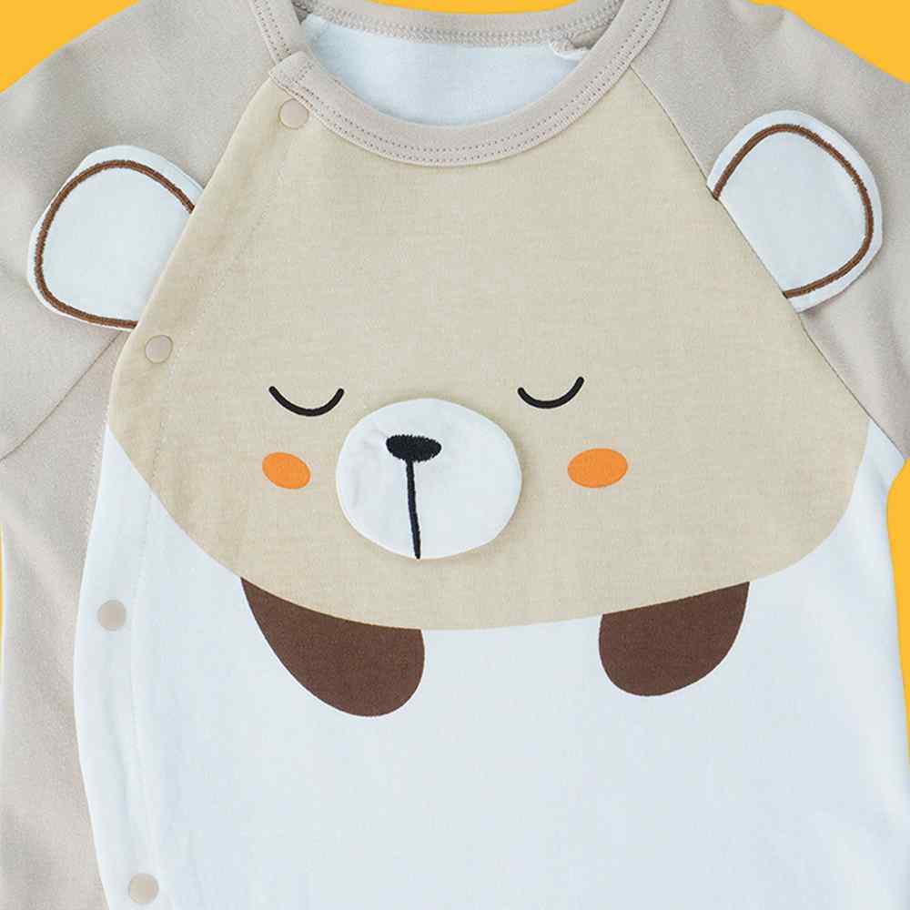 Cream 3D Eared Bear  full sleeves jumpsuit Romper for tiny toddlers