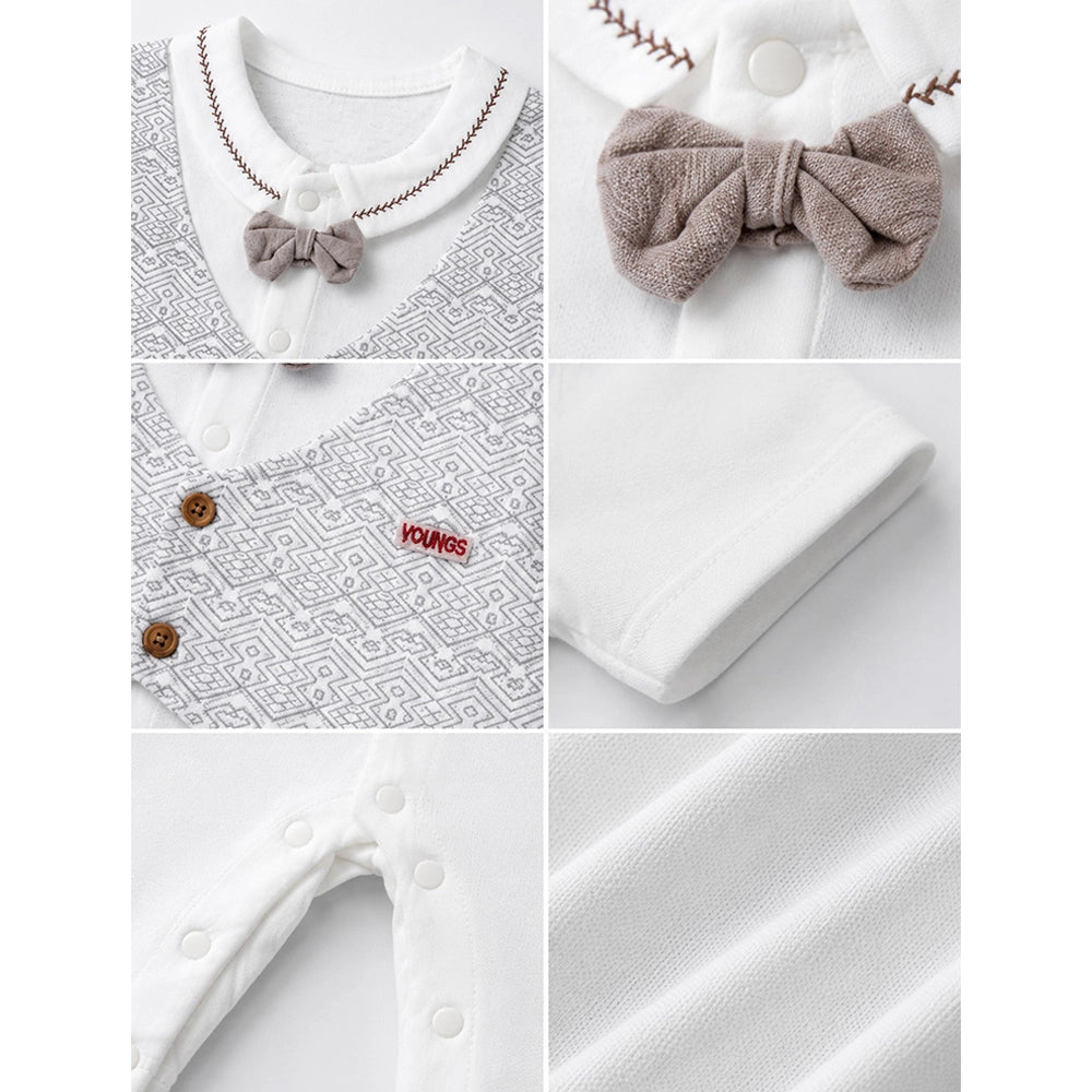 Cream & Grey Bow Waistcoat Romper for Tiny Toddlers
