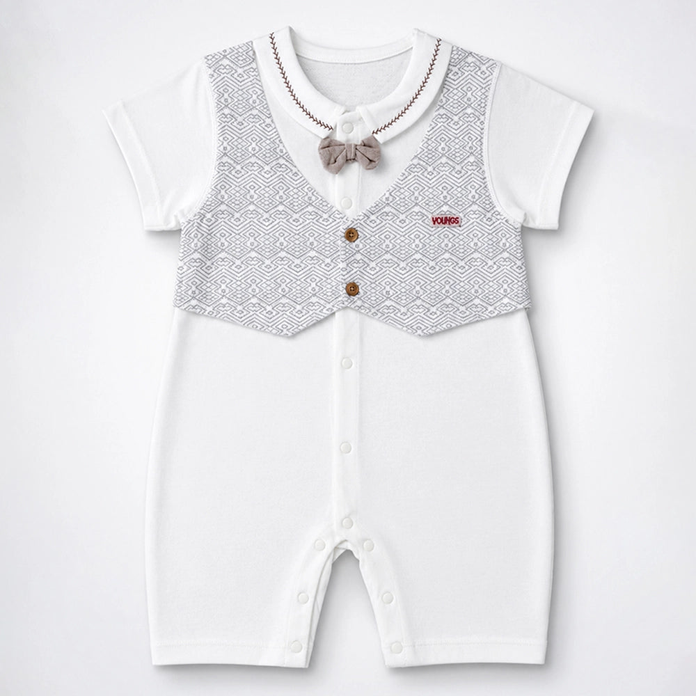Cream & Grey Bow Waistcoat Romper for Tiny Toddlers