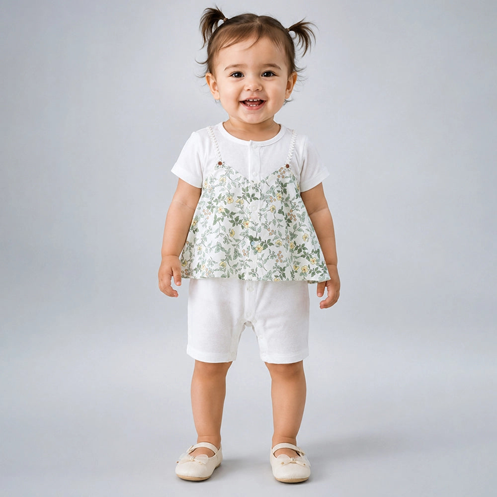 Daisy Floral Overlay Top Romper for Tiny Toddlers