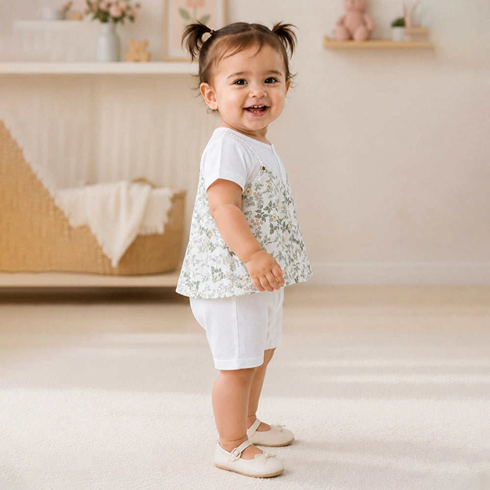 Daisy Floral Overlay Top Romper for Tiny Toddlers