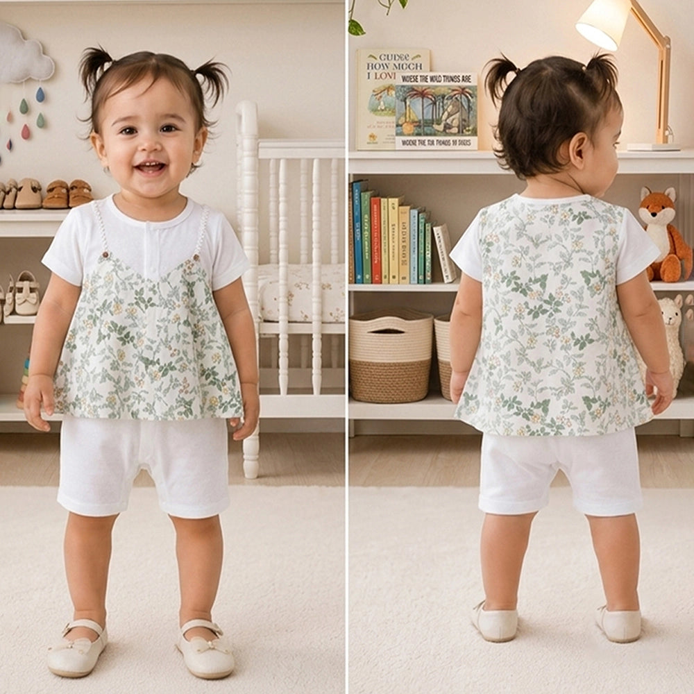 Daisy Floral Overlay Top Romper for Tiny Toddlers