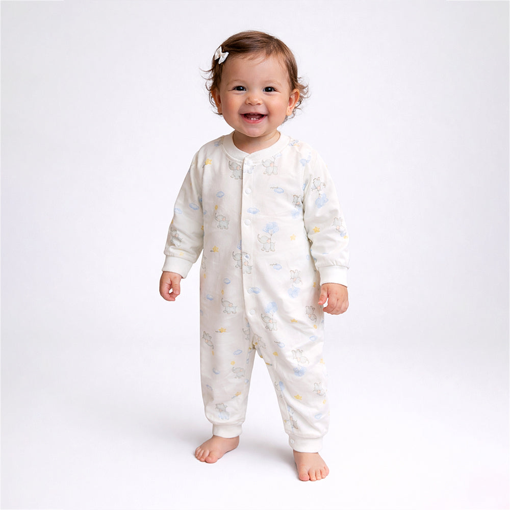 Elephants holding Balloons, Full Sleeves Jumpsuit Romper for Tiny Toddlers
