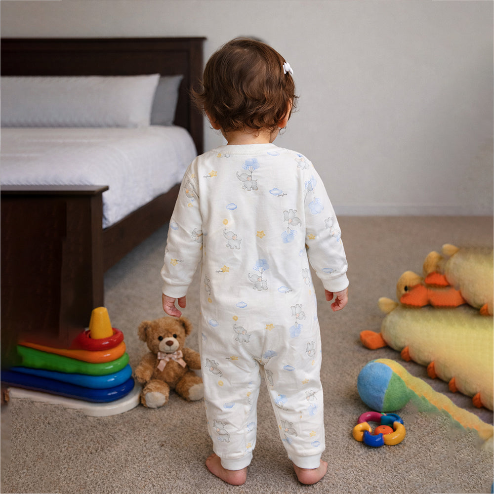 Elephants holding Balloons, Full Sleeves Jumpsuit Romper for Tiny Toddlers