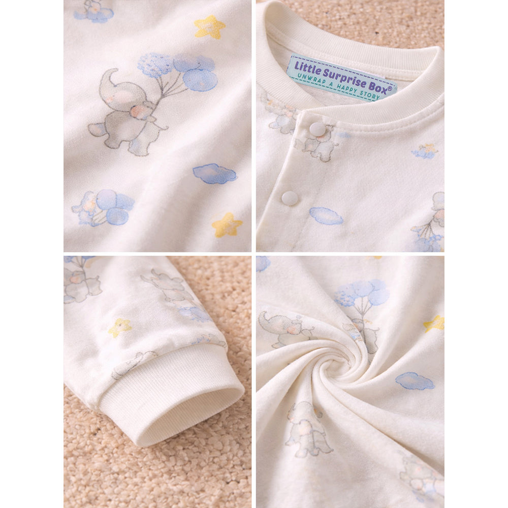 Elephants holding Balloons, Full Sleeves Jumpsuit Romper for Tiny Toddlers