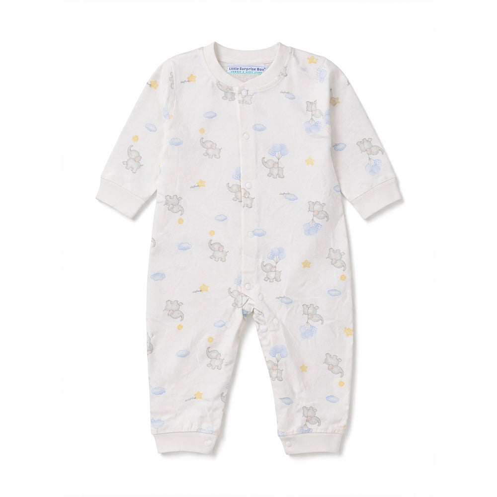 Elephants holding Balloons, Full Sleeves Jumpsuit Romper for Tiny Toddlers
