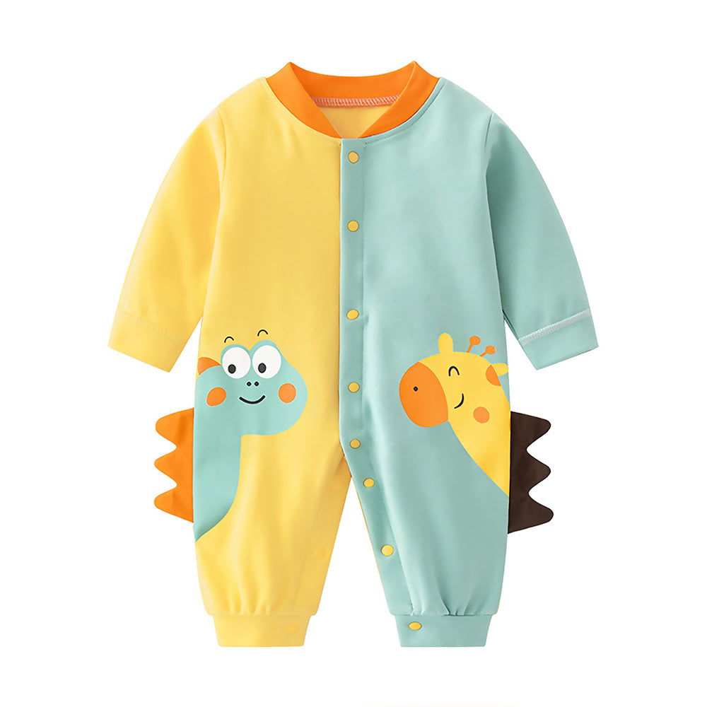 Giraffe & Dino colorblock full sleeves jumpsuit Romper for tiny toddlers