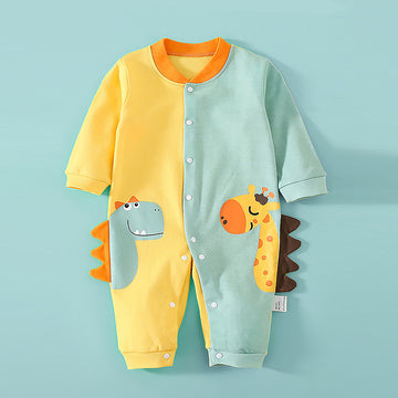 Giraffe & Dino colorblock full sleeves jumpsuit Romper for tiny toddlers