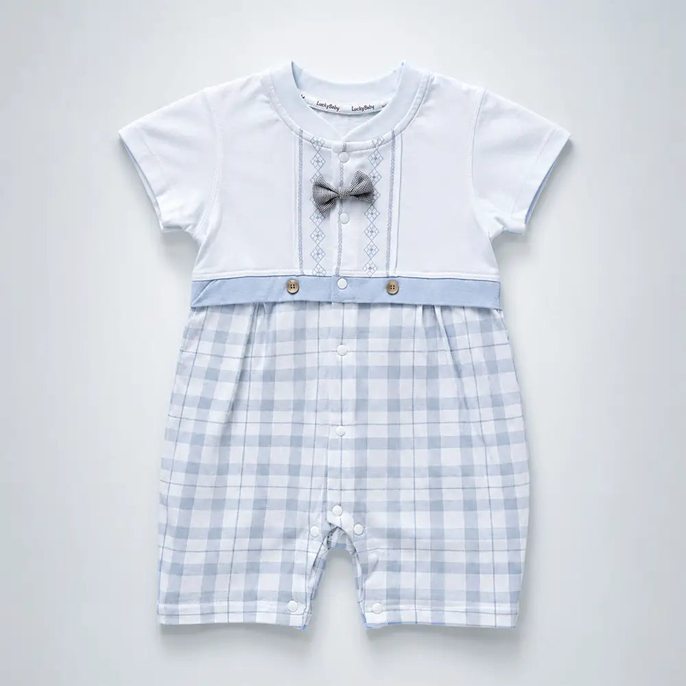 Grey Checkered Bow Tie Romper for Tiny Toddlers