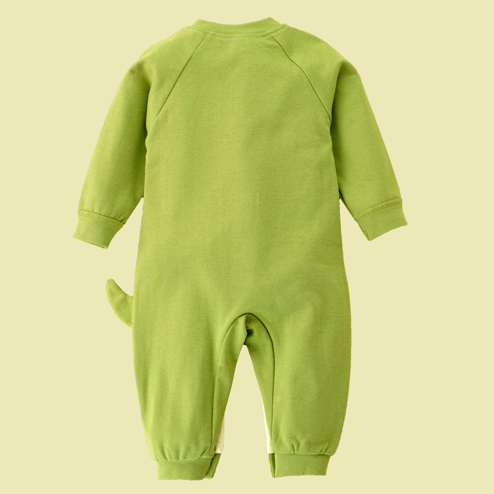 Green Baby Bottle Dino full sleeves jumpsuit style Romper for Tiny Toddlers