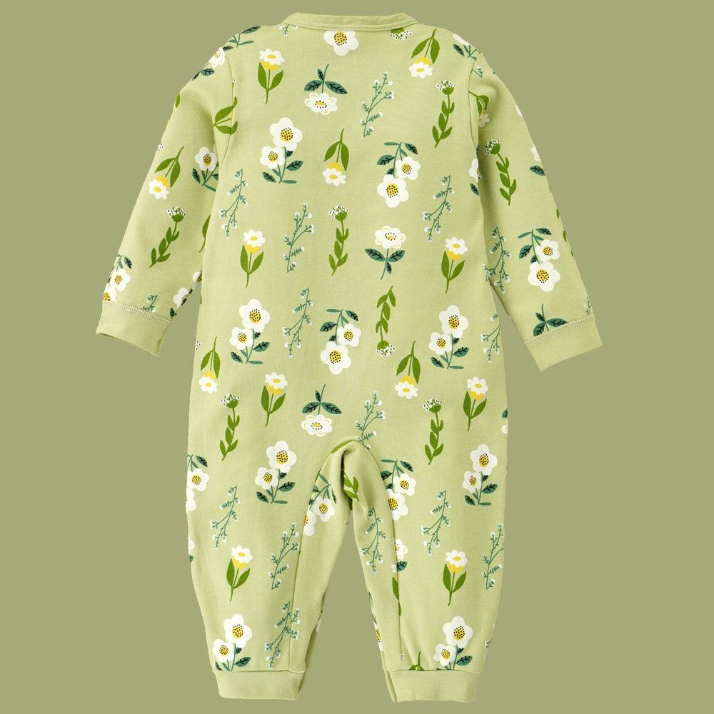 Green Bow & Florals full sleeves jumpsuit style Romper for Tiny Toddlers
