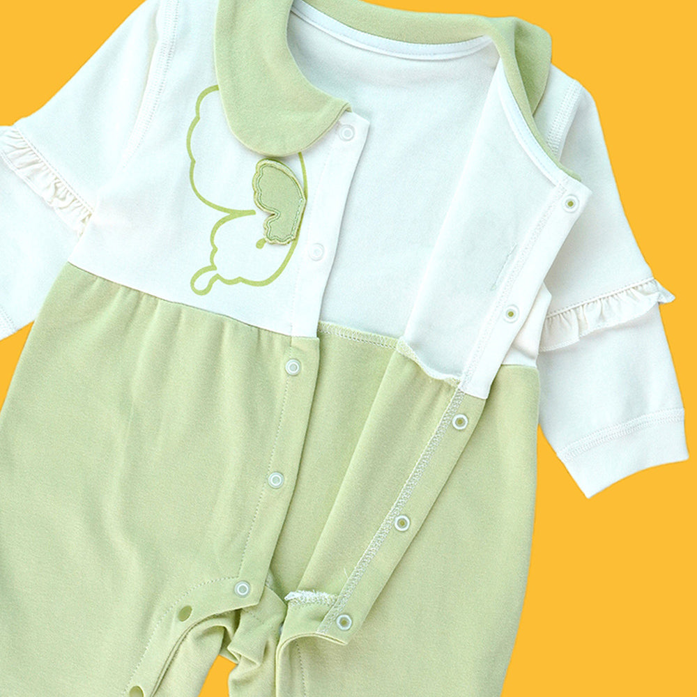 Green & Cream  Butterfly full sleeves jumpsuit style Romper for Tiny Toddlers