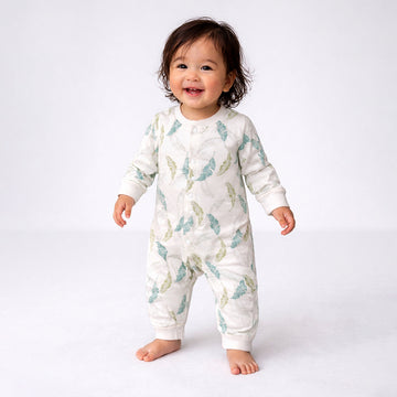 Green Leaves, Full Sleeves Jumpsuit Romper for Tiny Toddlers
