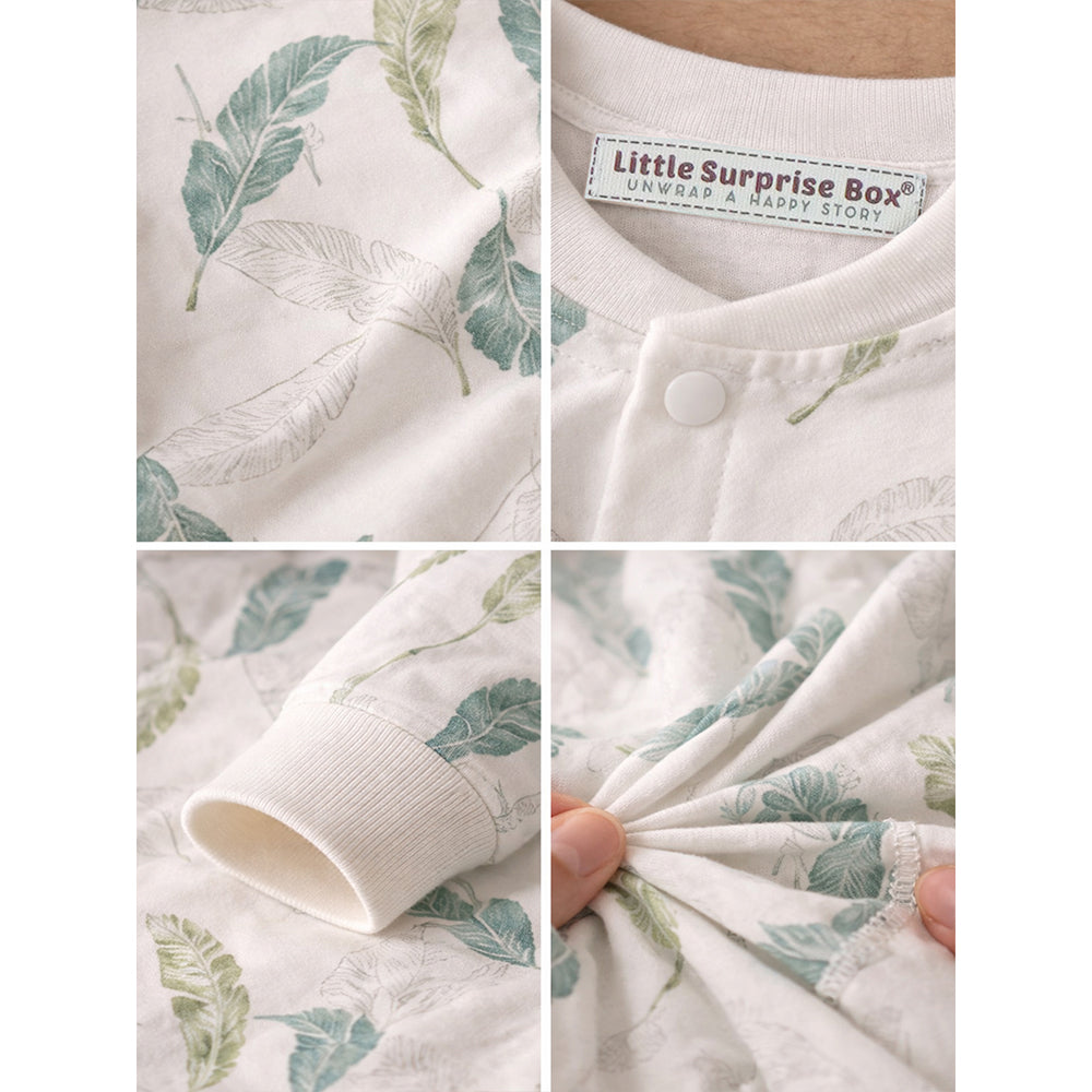 Green Leaves, Full Sleeves Jumpsuit Romper for Tiny Toddlers