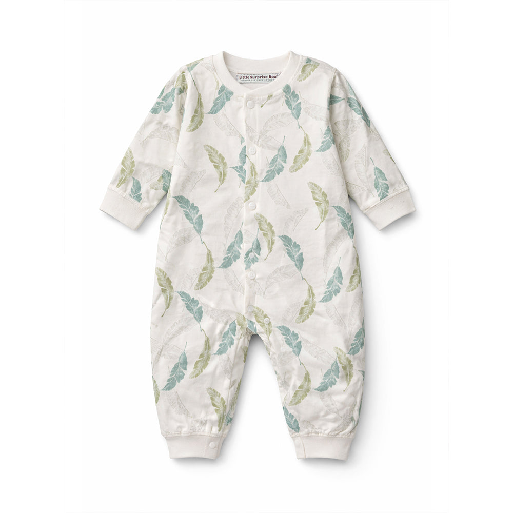 Green Leaves, Full Sleeves Jumpsuit Romper for Tiny Toddlers