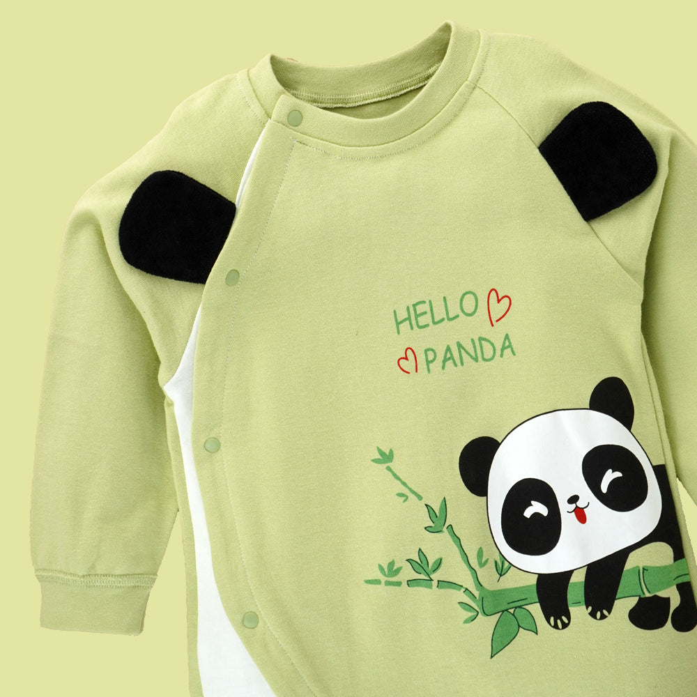Green Panda full sleeves jumpsuit style Romper for Tiny Toddlers