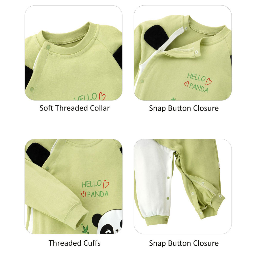 Green Panda full sleeves jumpsuit style Romper for Tiny Toddlers