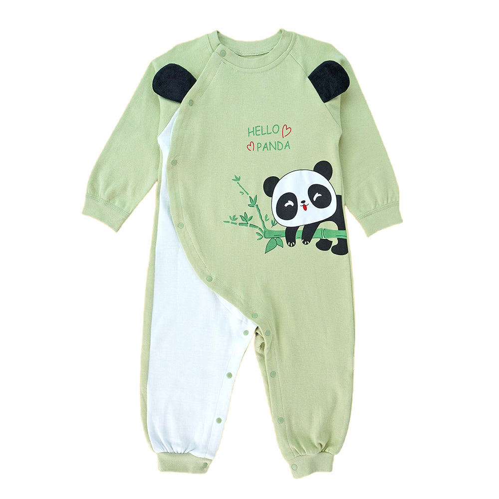 Green Panda full sleeves jumpsuit style Romper for Tiny Toddlers