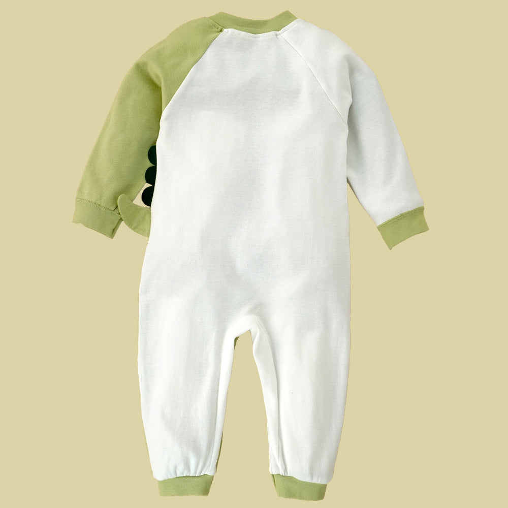 Green Star Dino full sleeves jumpsuit style Romper for Tiny Toddlers