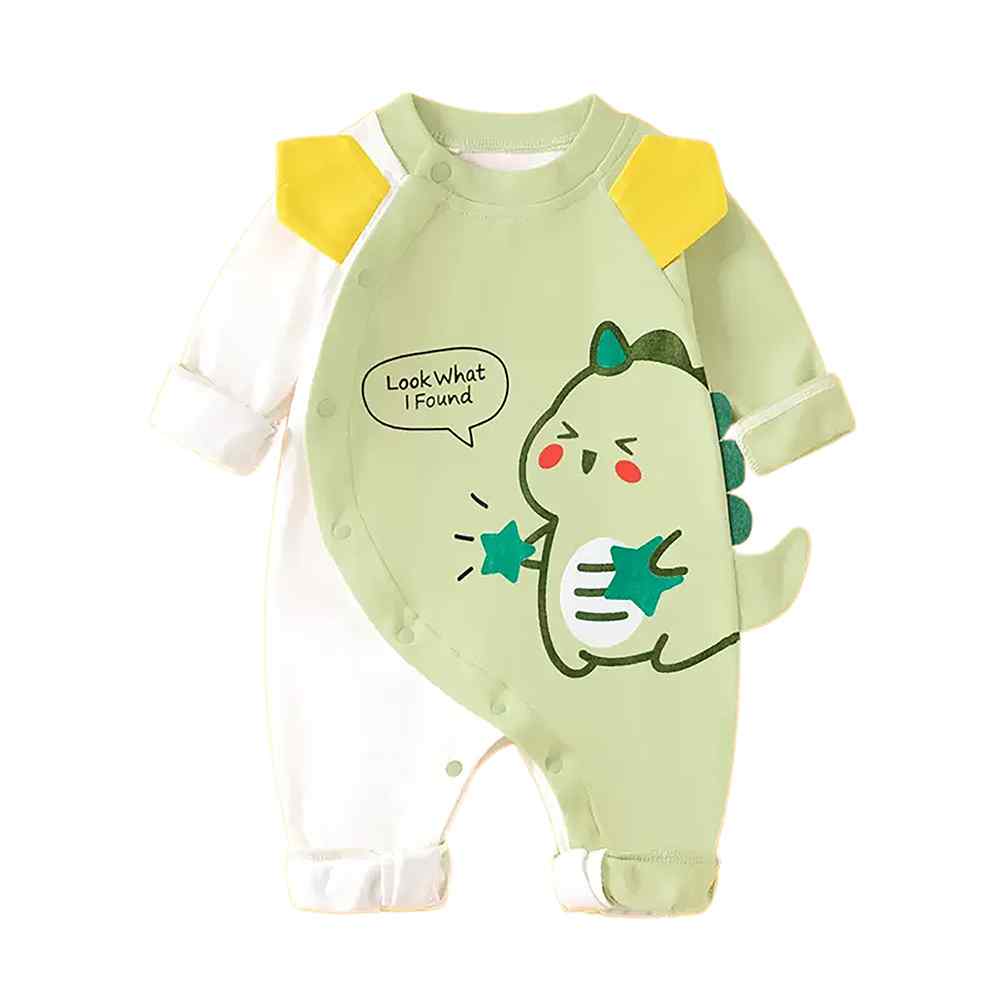 Green Star Dino full sleeves jumpsuit style Romper for Tiny Toddlers