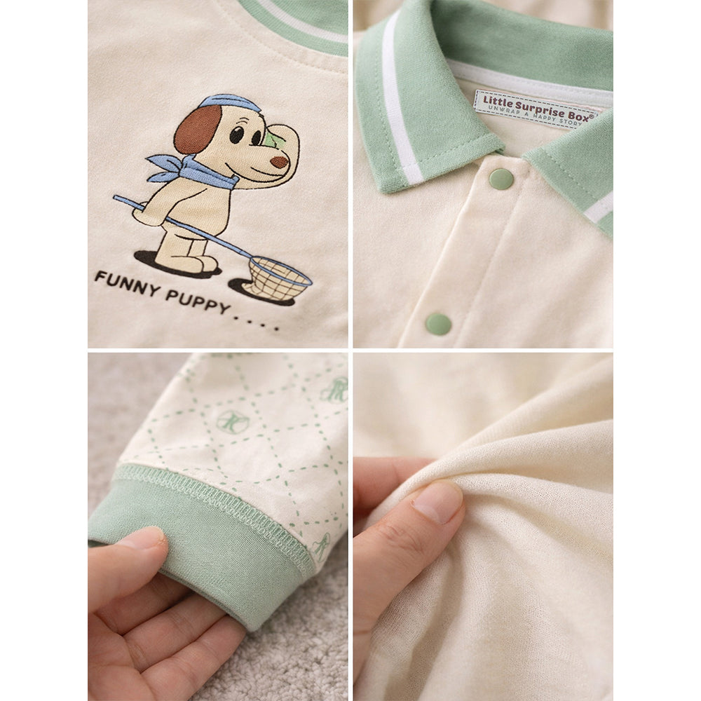 Mint Collar Puppy, Full Sleeves Jumpsuit Romper for Tiny Toddlers