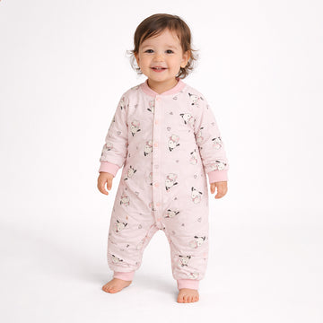 Pink bunny and Hearts Full Sleeves Jumpsuit Romper for Tiny Toddlers