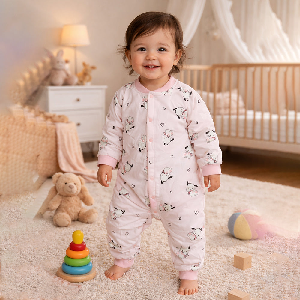 Pink bunny and Hearts Full Sleeves Jumpsuit Romper for Tiny Toddlers