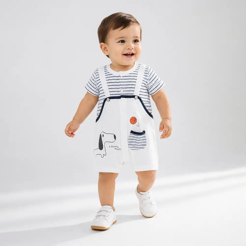Puppy Basketball Suspender-Style Romper for Tiny Toddlers