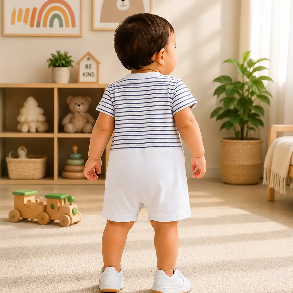 Puppy Basketball Suspender-Style Romper for Tiny Toddlers
