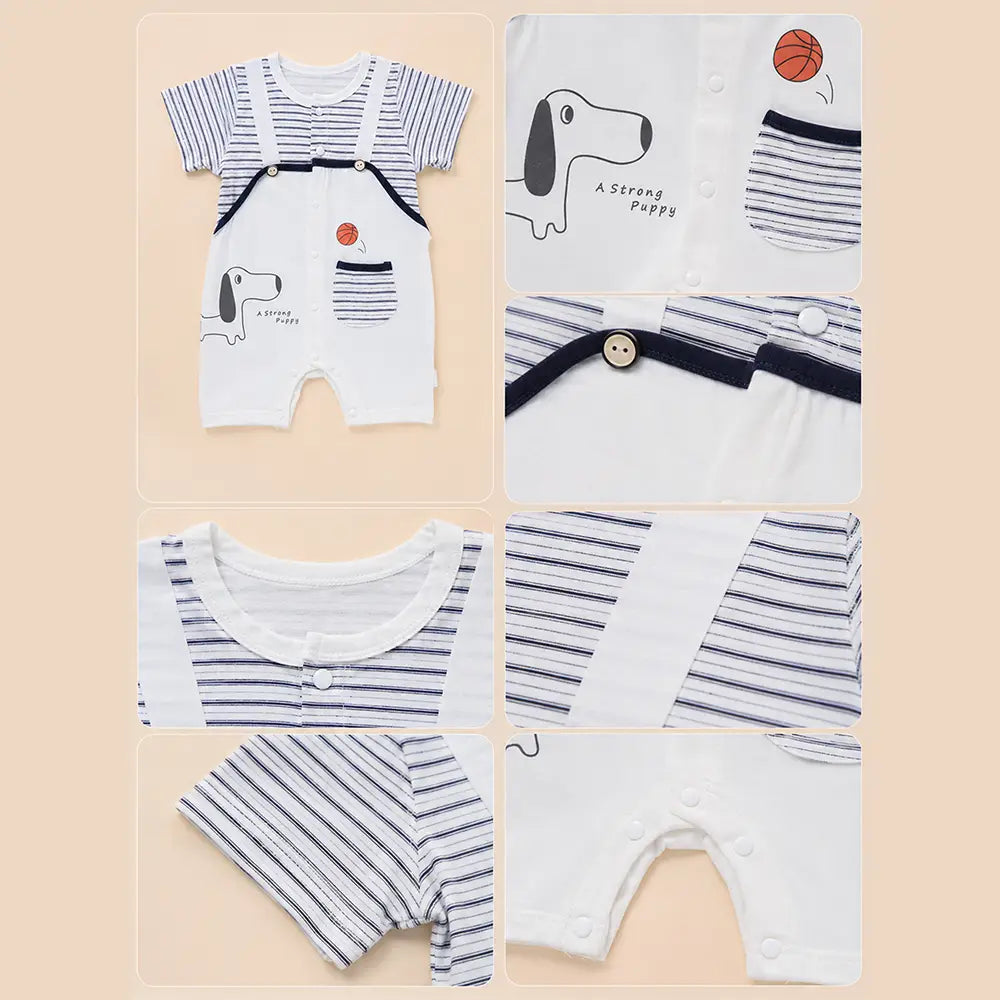 Puppy Basketball Suspender-Style Romper for Tiny Toddlers
