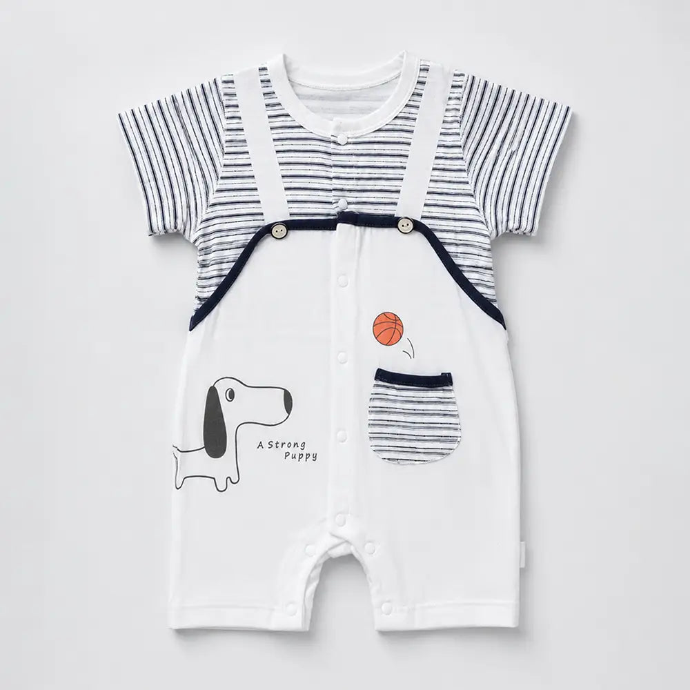 Puppy Basketball Suspender-Style Romper for Tiny Toddlers