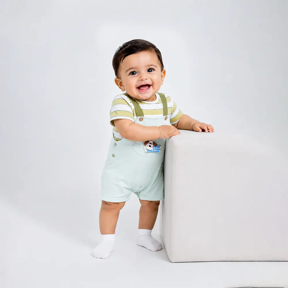 3D Puppy Pocket Suspender-Style Romper for Tiny Toddlers
