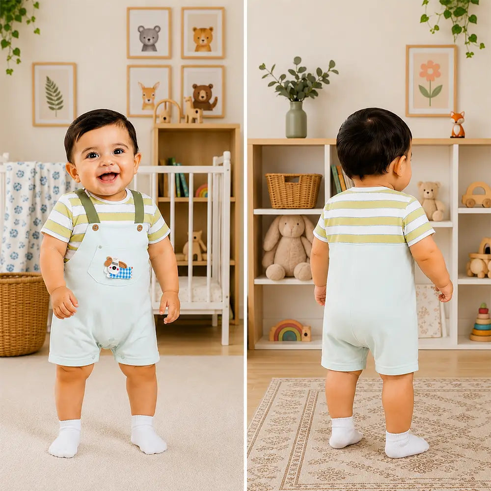 3D Puppy Pocket Suspender-Style Romper for Tiny Toddlers