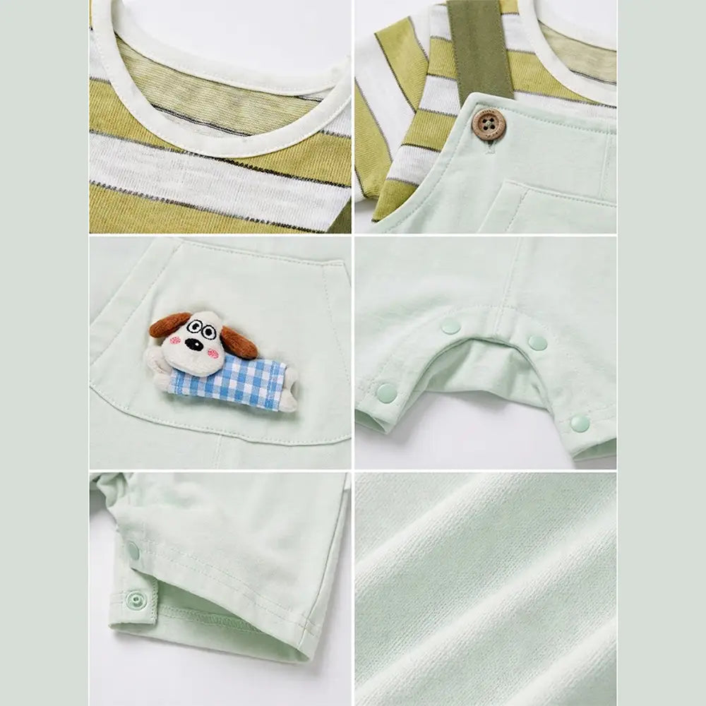 3D Puppy Pocket Suspender-Style Romper for Tiny Toddlers