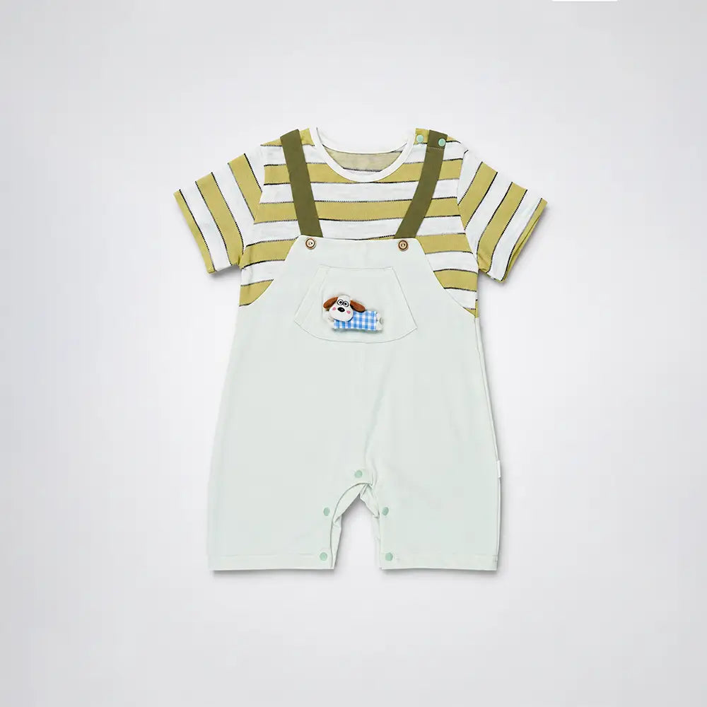 3D Puppy Pocket Suspender-Style Romper for Tiny Toddlers