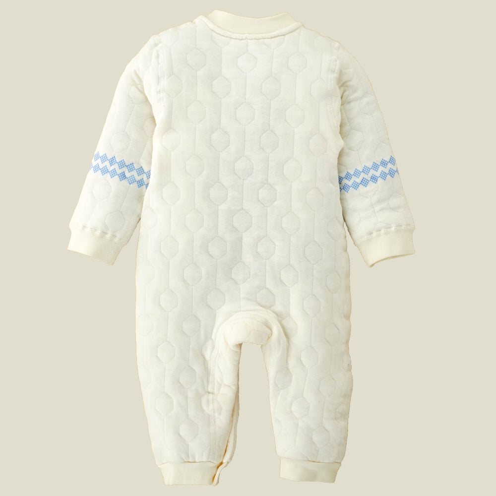 Quilted Cream & Blue Winterwear, full sleeves Romper for Tiny Toddlers