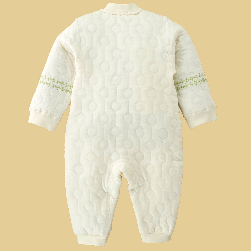 Quilted Cream & Green Winterwear, full sleeves Romper for Tiny Toddlers
