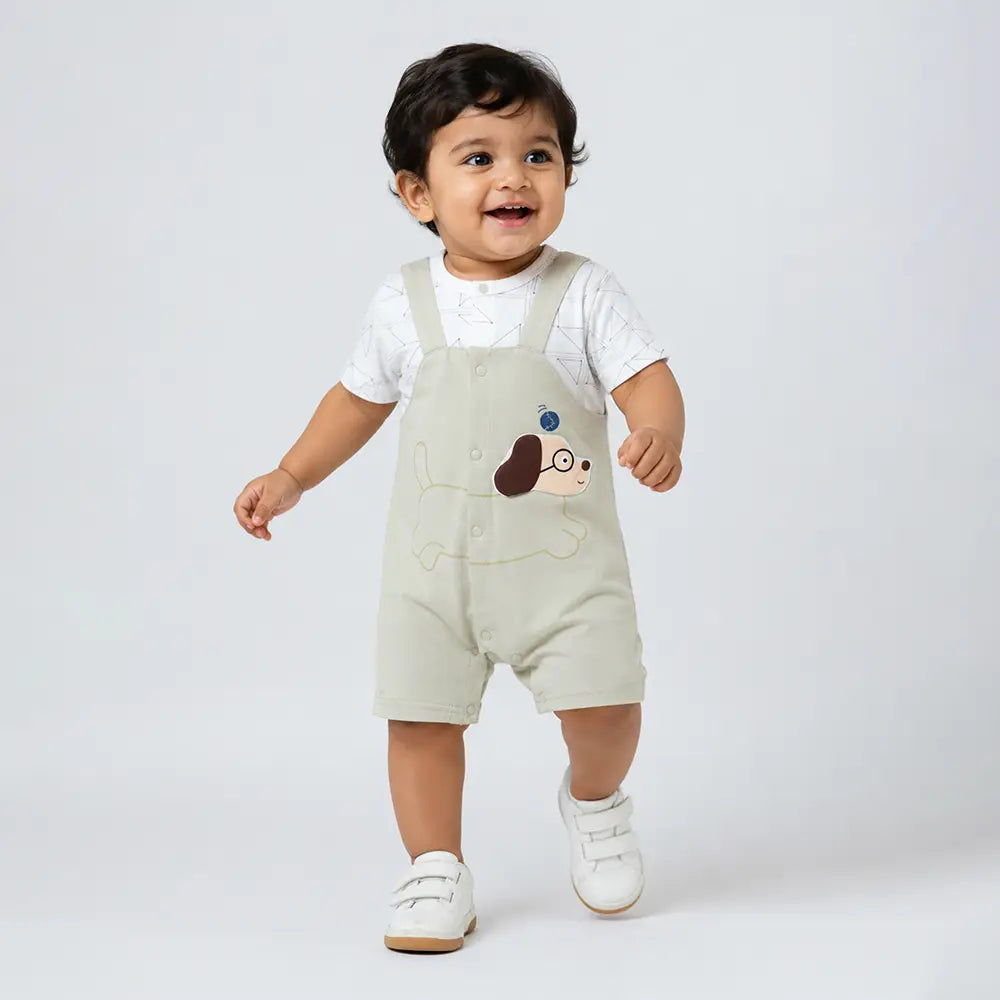 Smart 3D Puppy Face Suspender-Style Romper for Tiny Toddlers
