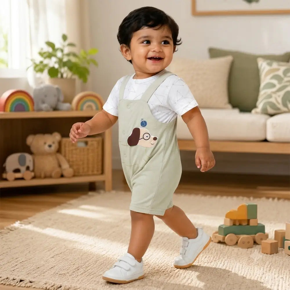 Smart 3D Puppy Face Suspender-Style Romper for Tiny Toddlers
