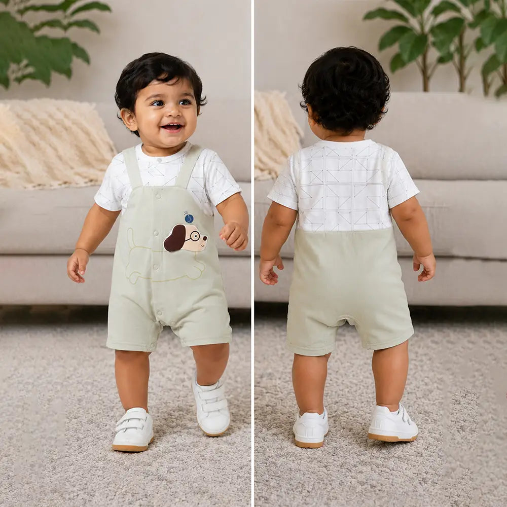 Smart 3D Puppy Face Suspender-Style Romper for Tiny Toddlers