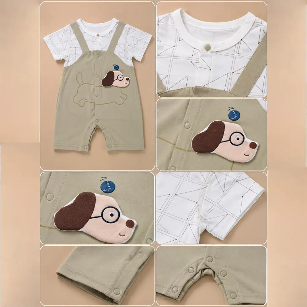Smart 3D Puppy Face Suspender-Style Romper for Tiny Toddlers