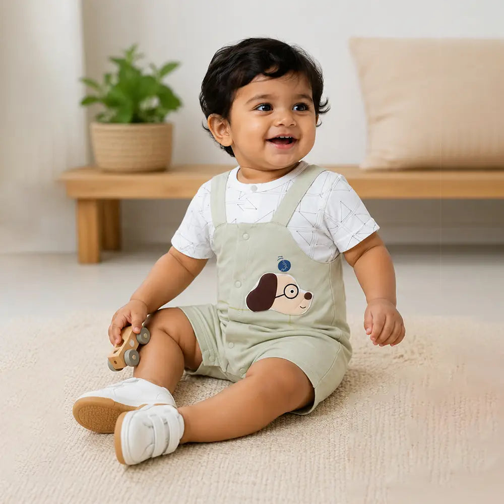 Smart 3D Puppy Face Suspender-Style Romper for Tiny Toddlers