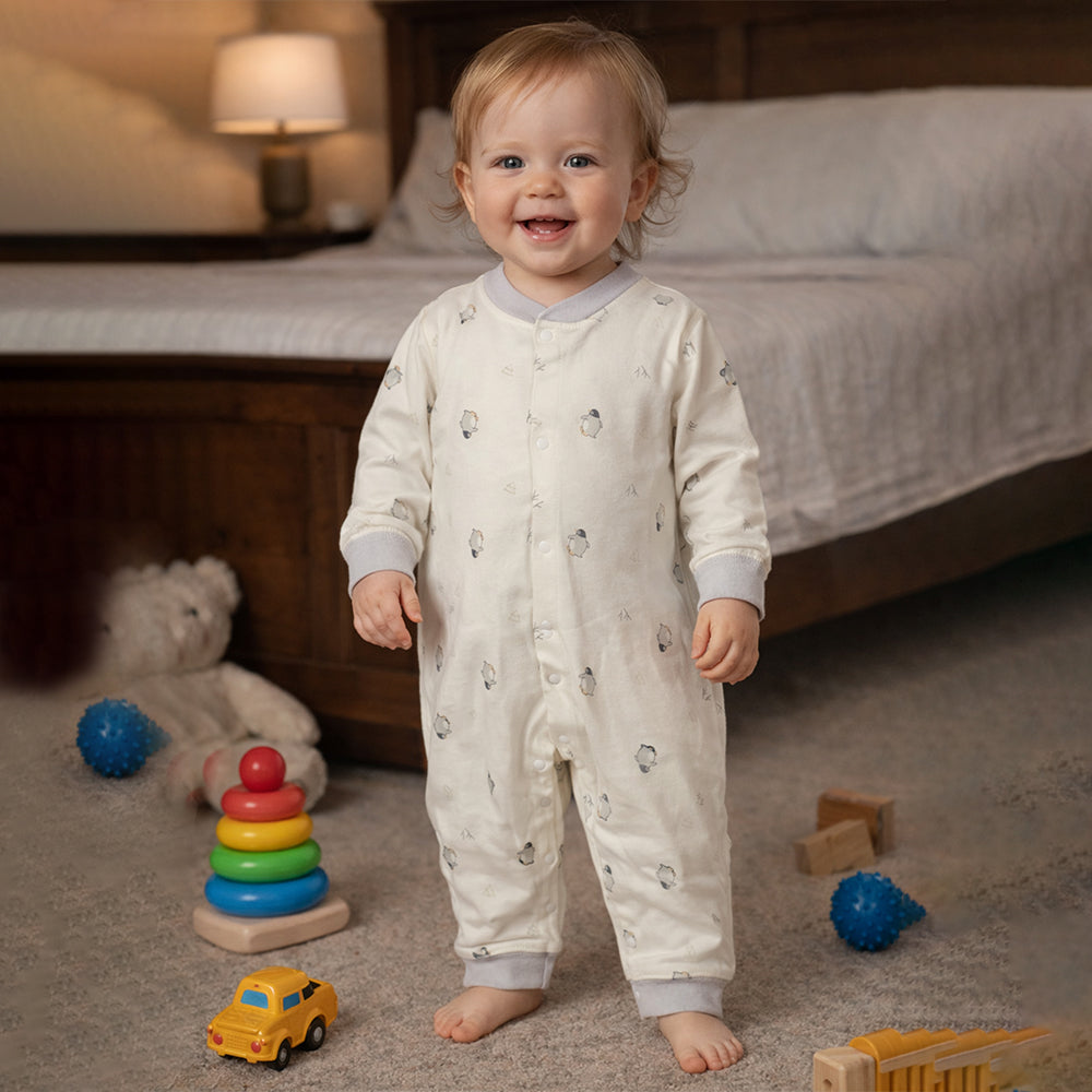 Small Penguins, Full Sleeves Jumpsuit Romper for Tiny Toddlers